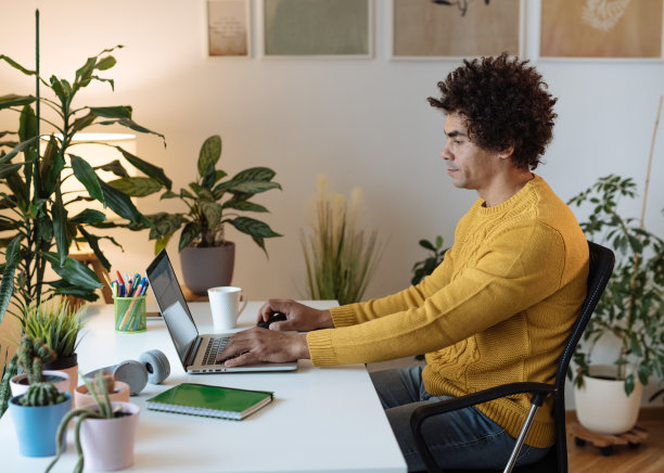 非裔美国人或企业家在家里用笔记本电脑工作图片下载