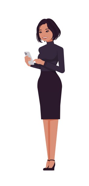 女商人，公司高管，优雅的女士，黑色高领毛衣，裙子和手机图片下载