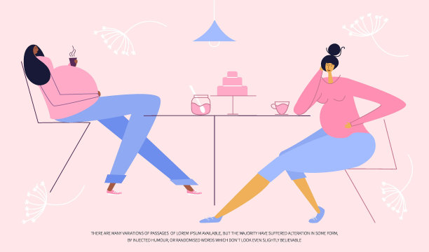 孕妇夫妇和朋友在咖啡馆放松。她们在怀孕期间食欲大增。新妈妈饿，怀孕期间有不适，苦恼。图片下载