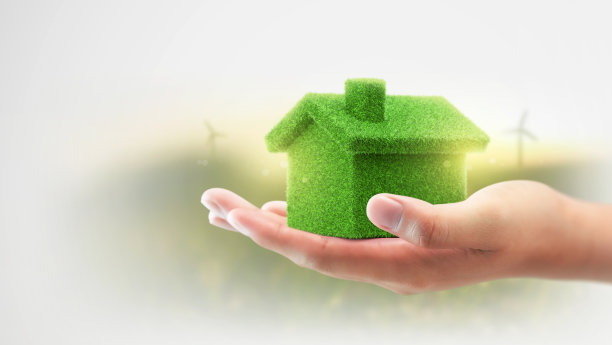 手拯救生态环境温室可持续友好的概念住宅替代背景的自然房地产建筑物业或可持续生态家园未来地球产业。图片下载