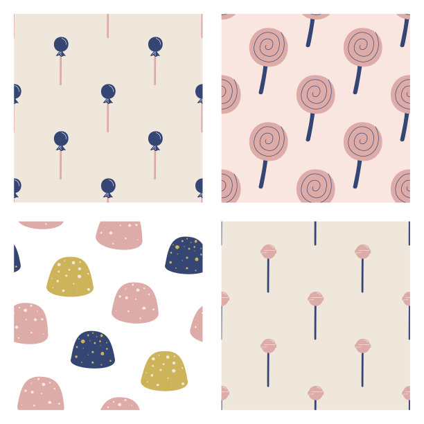 一套无缝矢量糖果图案。收集糖果背景的织物，纺织品，封面，设计等。图片下载
