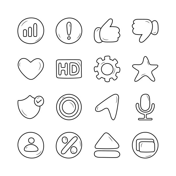 媒体控制矢量手绘轮廓图标风格的插图。组1图片下载