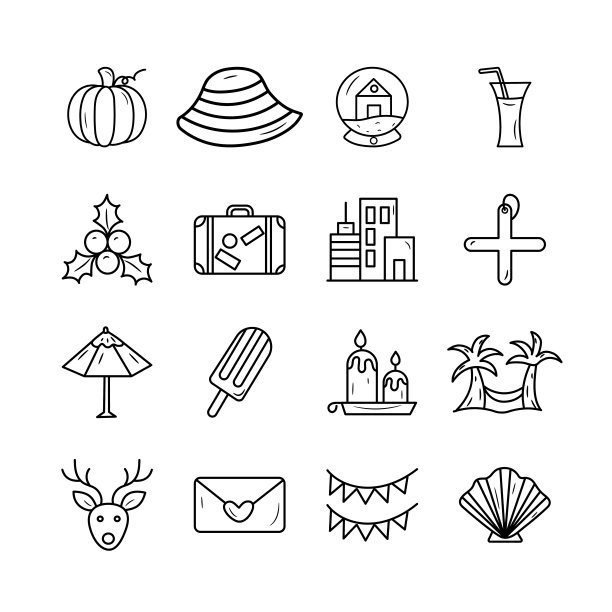 假日矢量手绘轮廓图标风格的插图。组4图片下载