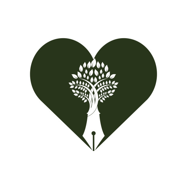 树笔矢量标志设计模板。作者爱与自然的标志概念。图片下载