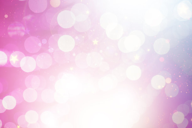 没有聚焦的灯光在粉蓝色的背景上，星星和闪光的五彩纸屑。节日的背景。图片下载