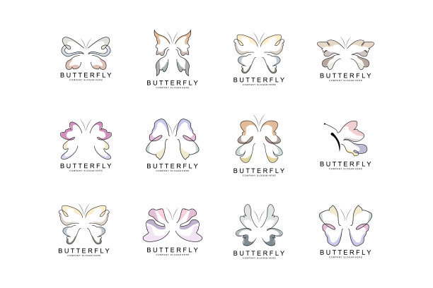 蝴蝶标志设计，美丽的飞行动物，公司品牌图标插图，丝网印刷，沙龙图片下载