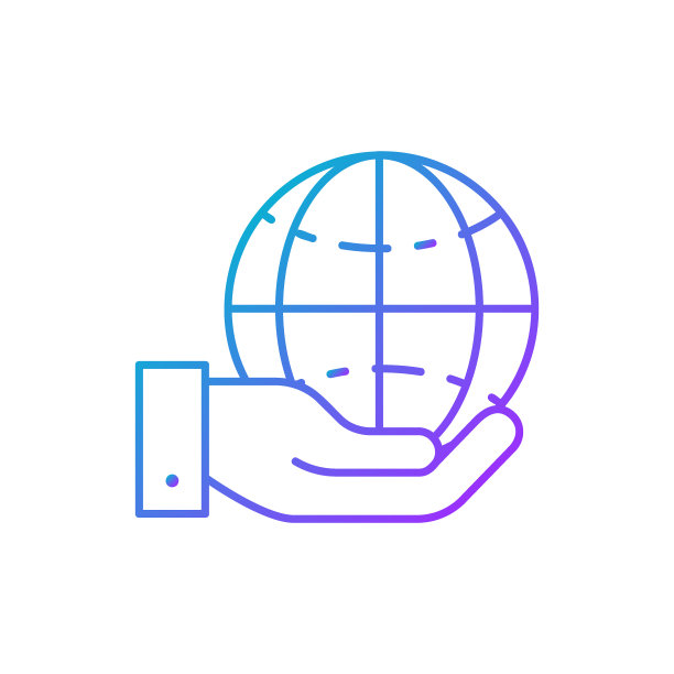 手握地球仪地球梯度线性图标。全球科技，互联网，社交网络符号设计。图片下载
