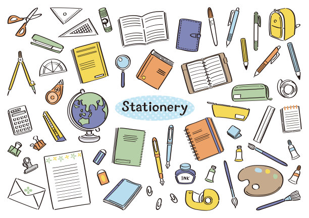文具，办公用品，学习用品，插画套装图片下载