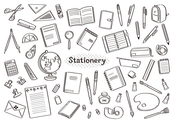文具，办公用品，学习用品，插画套装图片下载