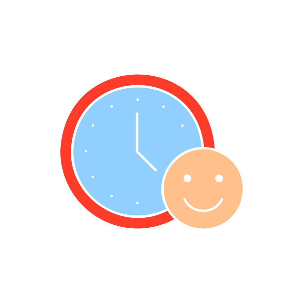 时钟有笑脸，闹钟，好时间白色轮廓图标。时间管理符号设计。图片下载