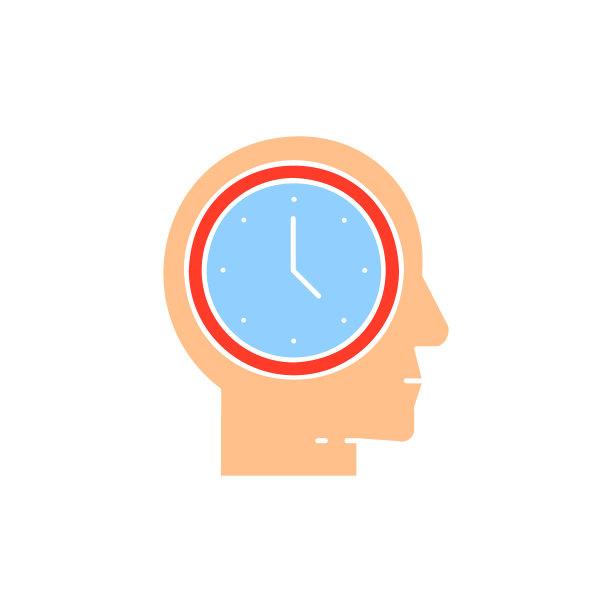 时钟与头部，业务时间白色轮廓图标。时间管理符号设计。图片下载