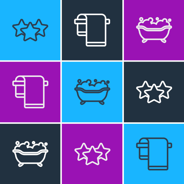 在衣架上设置线星级浴缸和毛巾图片下载