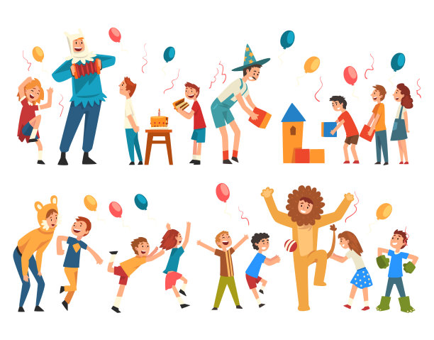 快乐的男孩和女孩有乐趣的动画师在图片下载