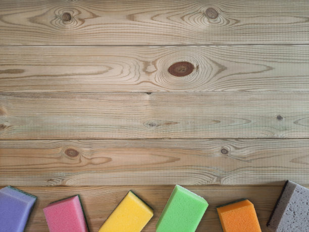 一套厨房海绵。前视图。清洁和清洗时间概念。副本的空间。图片下载