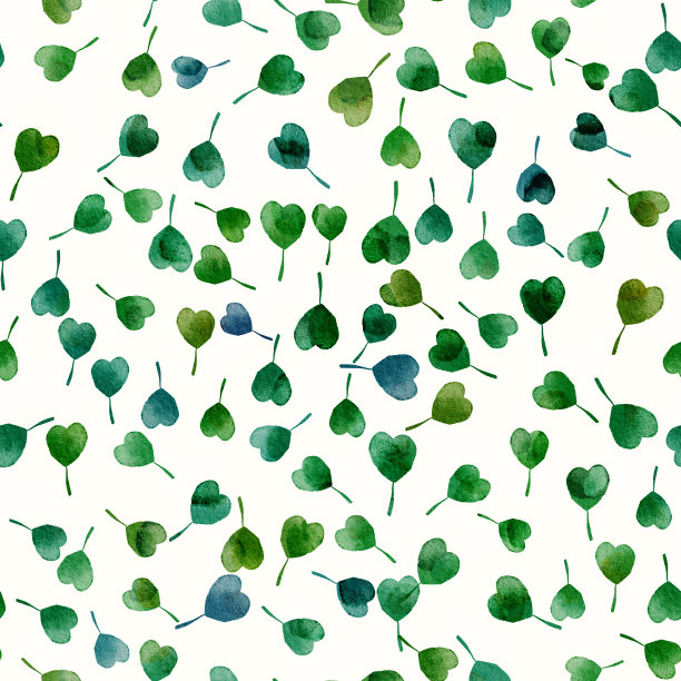 可爱的心形绿叶无缝重复图案背景图片下载