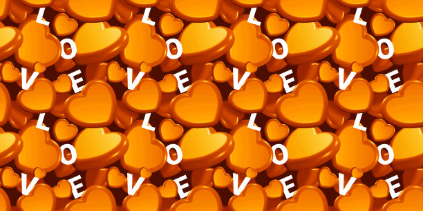 三维浪漫无缝图案的红色心与字爱的颜色背景。情人节贺卡的3d浪漫设计图片下载