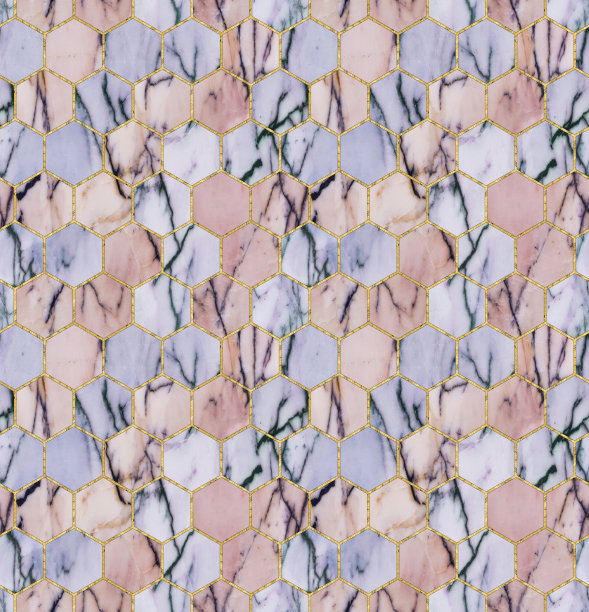 六边形无缝纹理。镶嵌,镶嵌。彩色玻璃风格的插图。装饰艺术风格。无缝混沌六边形图案。用于墙纸、纺织品印花、瓷砖。大理石纹理。金色的六边形图片下载
