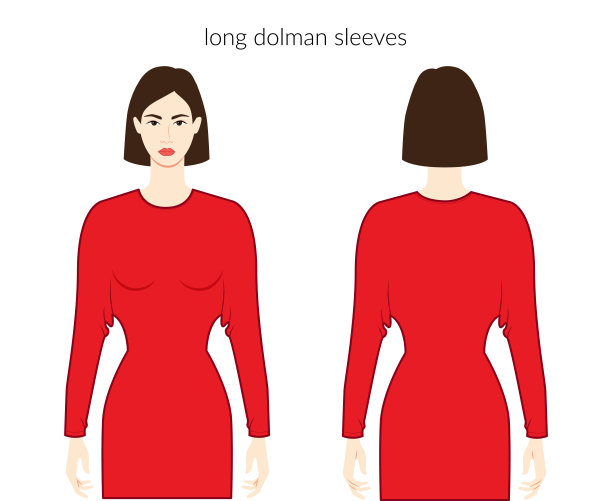 多尔曼袖长款马扎尔服装性格漂亮的女士在红色上衣，衬衫，服装技术时尚插图，身材匀称。平板服装模板正面，背面。女人，男人男女皆宜的CAD模型图片下载