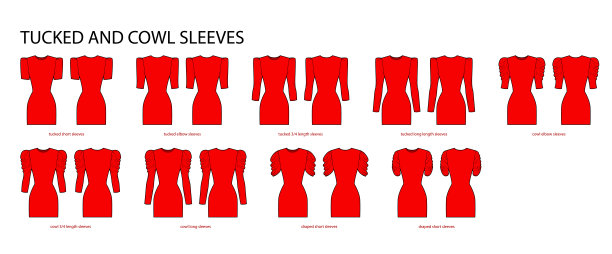 套塞和斗篷袖衣服-长，短，3-4，肘部长度，褶皱技术时尚插图与合身的身体。平板服装模板正面，背面。女人，男人男女皆宜的CAD模型图片下载