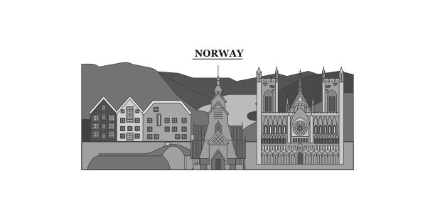 挪威城市天际线孤立矢量插图，图标图片下载