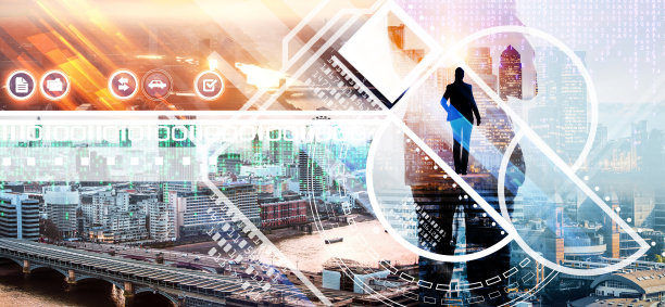 城市里成功的女商人。商业概念说明与伦敦城的观点图片下载