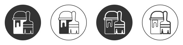 黑色油漆桶与画笔图标隔离上图片下载