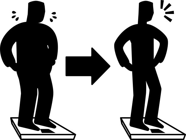 一个胖子和一个成功节食的瘦子站在体重秤上/插图材料(矢量插图)图片下载