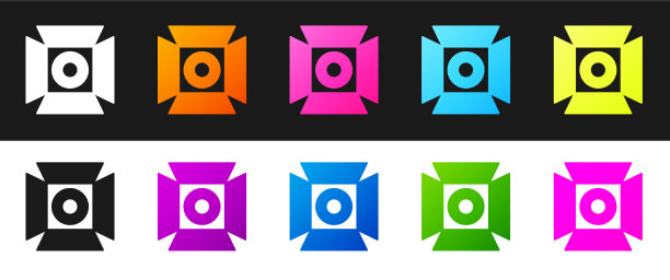 设置电影聚光灯图标孤立在黑色和图片下载