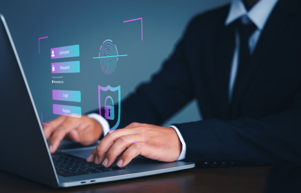 商业与技术。未来数字处理的生物识别指纹扫描仪。监控和安全扫描的概念，数字程序，网络未来应用图片下载