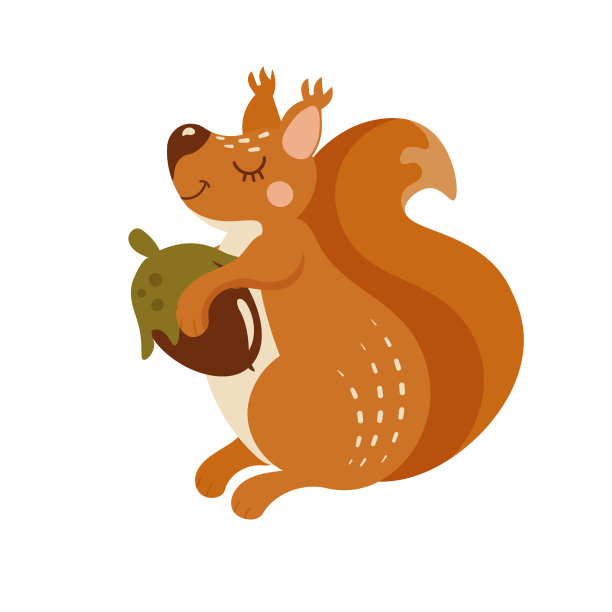 一个红色的松鼠人物拿着一个坚果图片下载