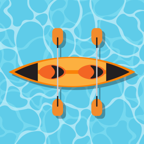 水上皮艇，俯视图，矢量插图。图片下载