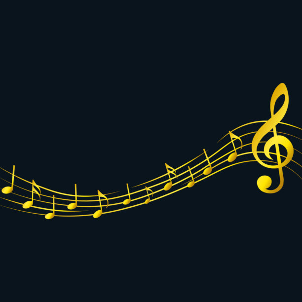 金色的音符在黑暗的背景，矢量插图。图片下载