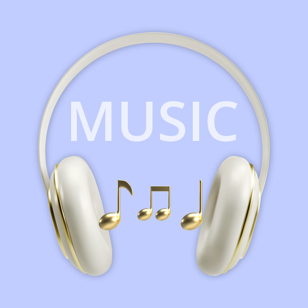 白色3D耳机和金色元素的音符。矢量渲染图片下载