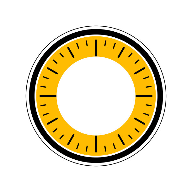 黑色和黄色卷尺的圆形图形，中间留有文字和插图的空间。运动员或教练用的手表图片下载