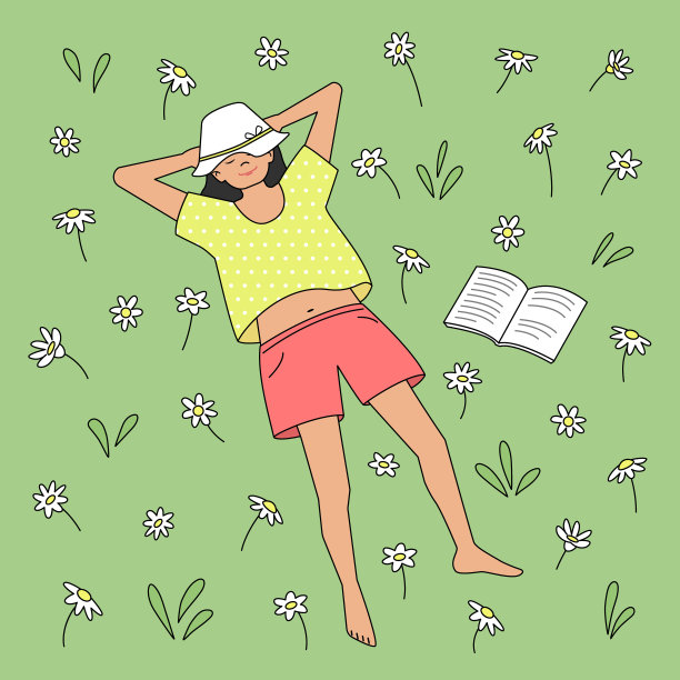 女孩正在草地上睡觉图片下载