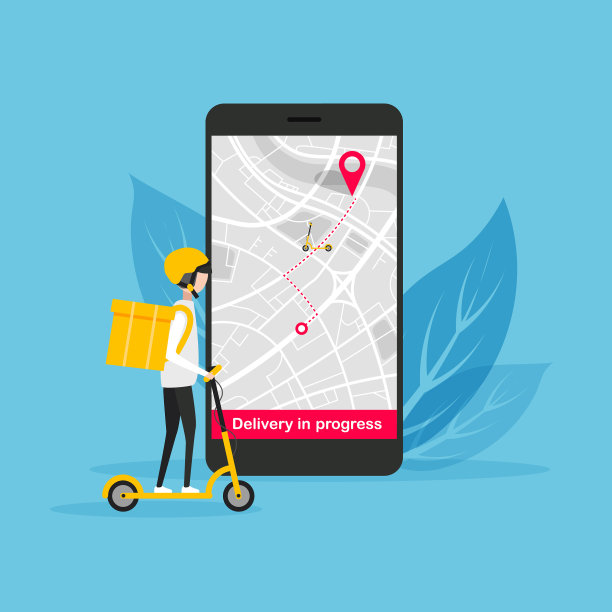 骑着电动滑板车的快递员。图片下载