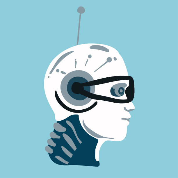 外星机器人，未来科技卡通人物。机器人生命形式，具有人工智能的未来机器或半机械人工人，手上有爪子和发光的霓虹灯眼睛图片下载