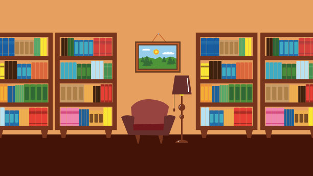 有书的书架和扶手椅。矢量图图片下载