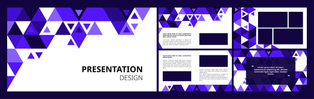 现代表示模板集。演示设计，投资组合矢量布局几何色彩新潮三角形几何形状。幻灯片，传单，网站，公司简介图片下载