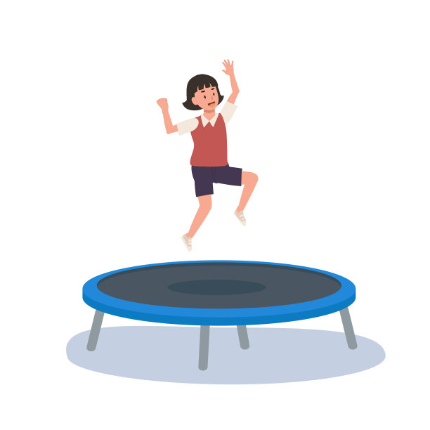 快乐可爱的孩子笑着跳蹦床。平面矢量卡通插图图片下载