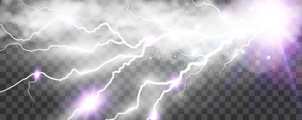 矢量图像的现实闪电。闪电在透明的背景上。图片下载