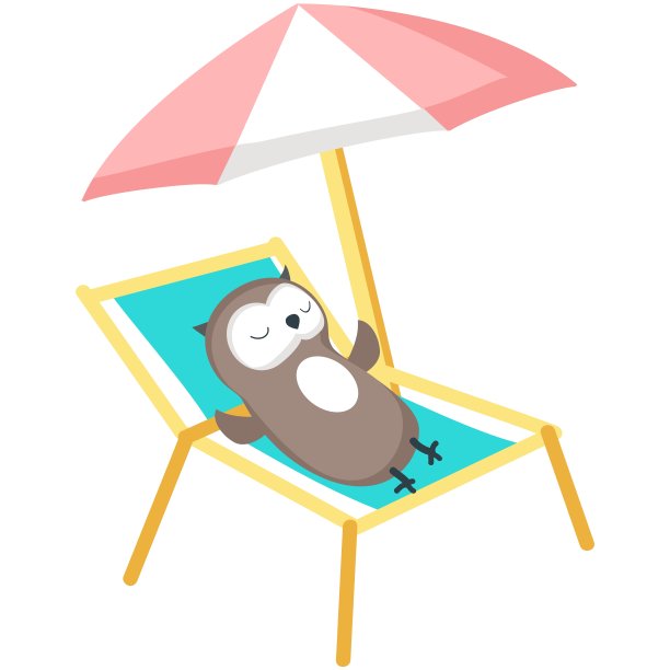 猫头鹰休息海滩矢量，假期放松图标图片下载