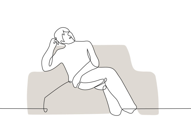 男人躺在沙发或扶手椅上，靠在他的头与他的手-一条线画矢量。懒惰，拖延图片下载