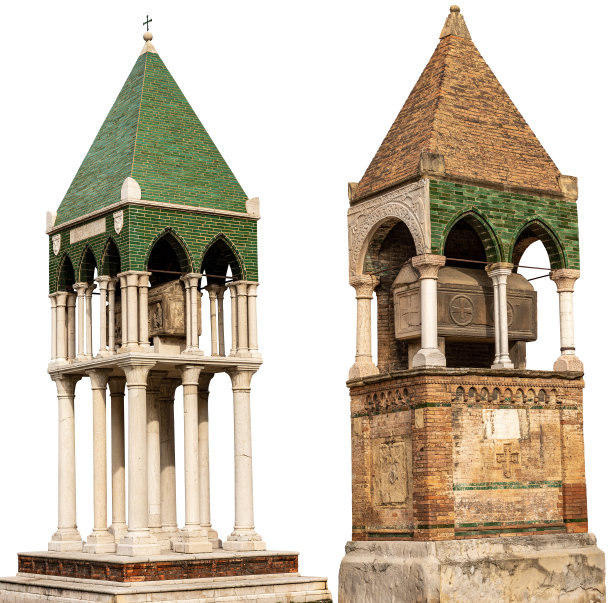 意大利博洛尼亚-艾米利亚-罗马涅的中世纪古墓——孤立在白色背景上图片下载