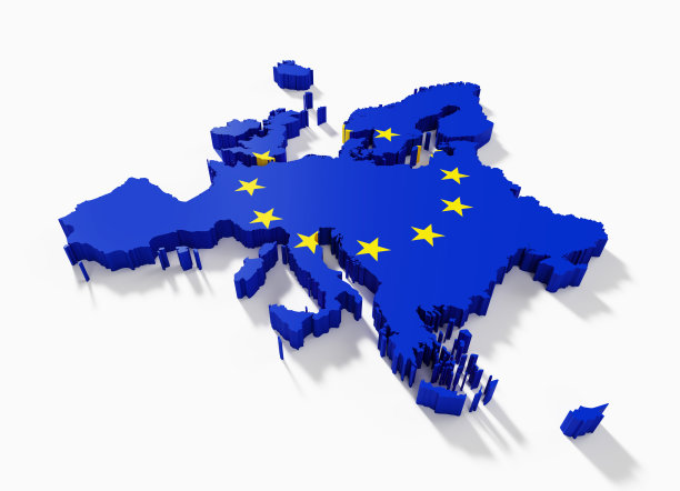 欧盟的国际边界纹理与欧盟旗帜在白色背景图片下载