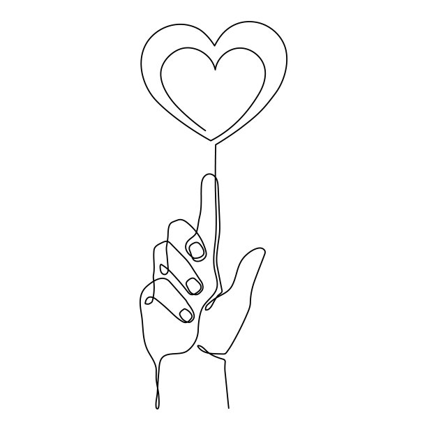 手绘单线心形图案，爱情主题连续轮廓画，情人节装饰素材。浪漫订婚结婚象征，可编辑笔触。图片下载