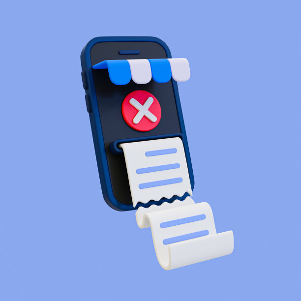 3d最小账单取消。付款不成功。店面智能手机，有撕掉的收据和十字标记。3 d演示。图片下载