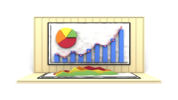在隔离的墙上显示面板财务报告图表。三维渲染图片下载