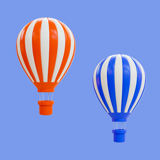 3d最小休假时间。热气球漂浮着。3 d演示。图片下载