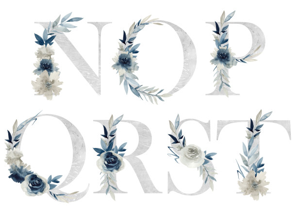 水彩画花卉字母。图片下载